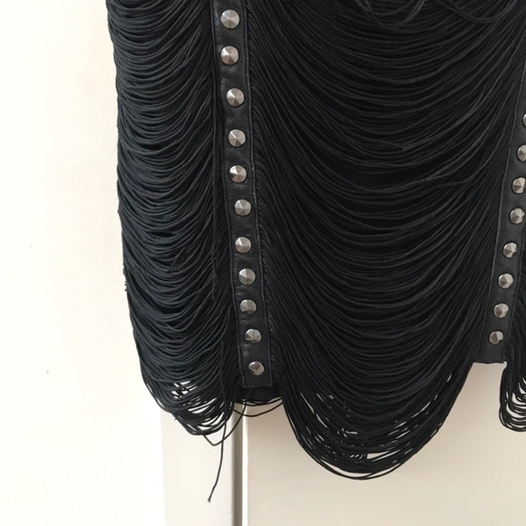 Sheri bodell silk and leather fringe top size xs - Picture 2 of 7